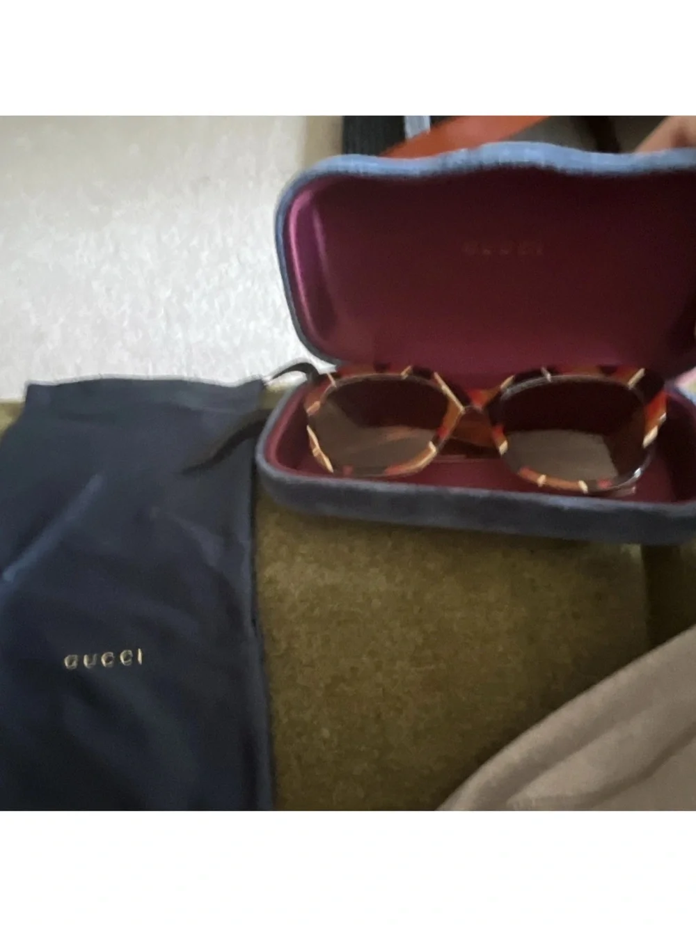 Gucci Women’s Red Orange Brown Striped Oversized Sunglasses